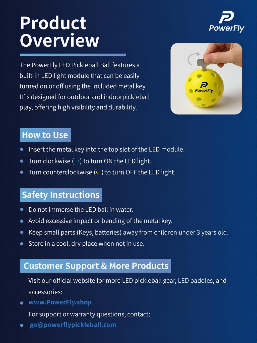 PowerFly LED pickleball product details